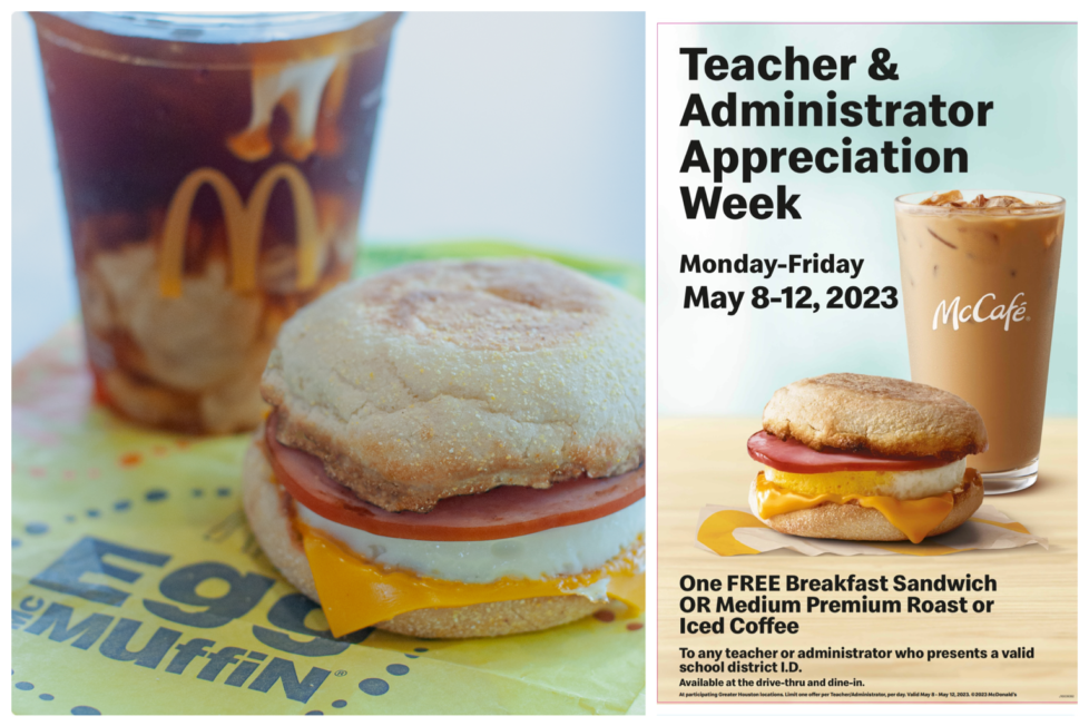 Houston area McDonald's restaurants offering FREE breakfast during